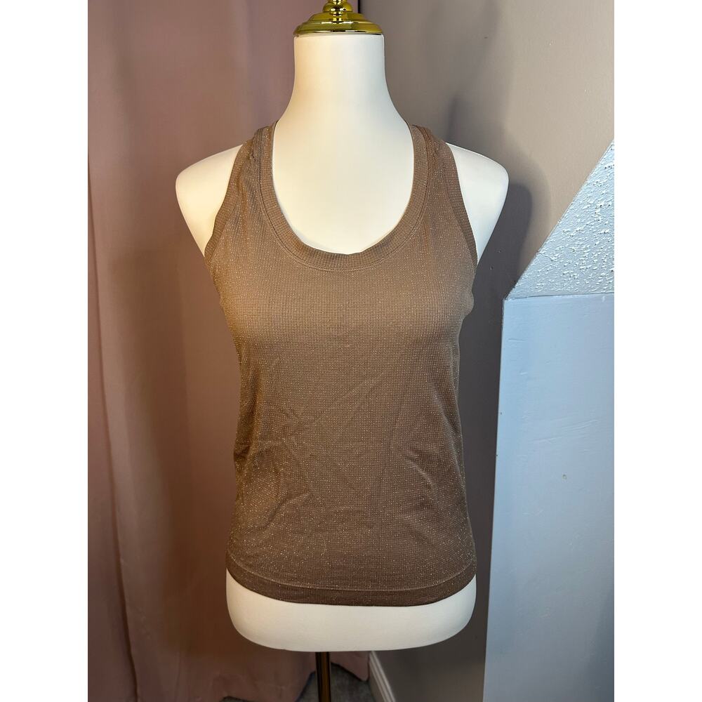 EUC Athleta Tank Top  XS Brown Sparkle Scoop Neck Ribbed Racerback Yoga Athletic